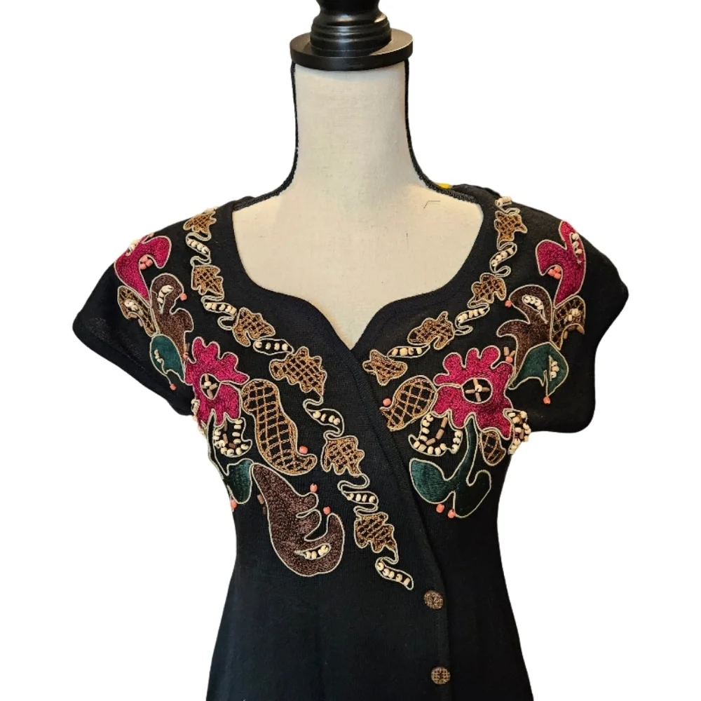 Carole Little Black Beaded Embroidered Dress - Picture 2 of 6